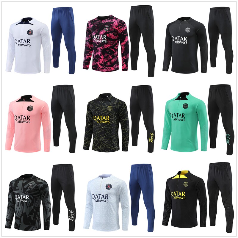 2223 Season Psg Paris Jersey Pre-Match Warm-Up Uniform Adult and Children Long-Sleeved Football Training Uniform Set