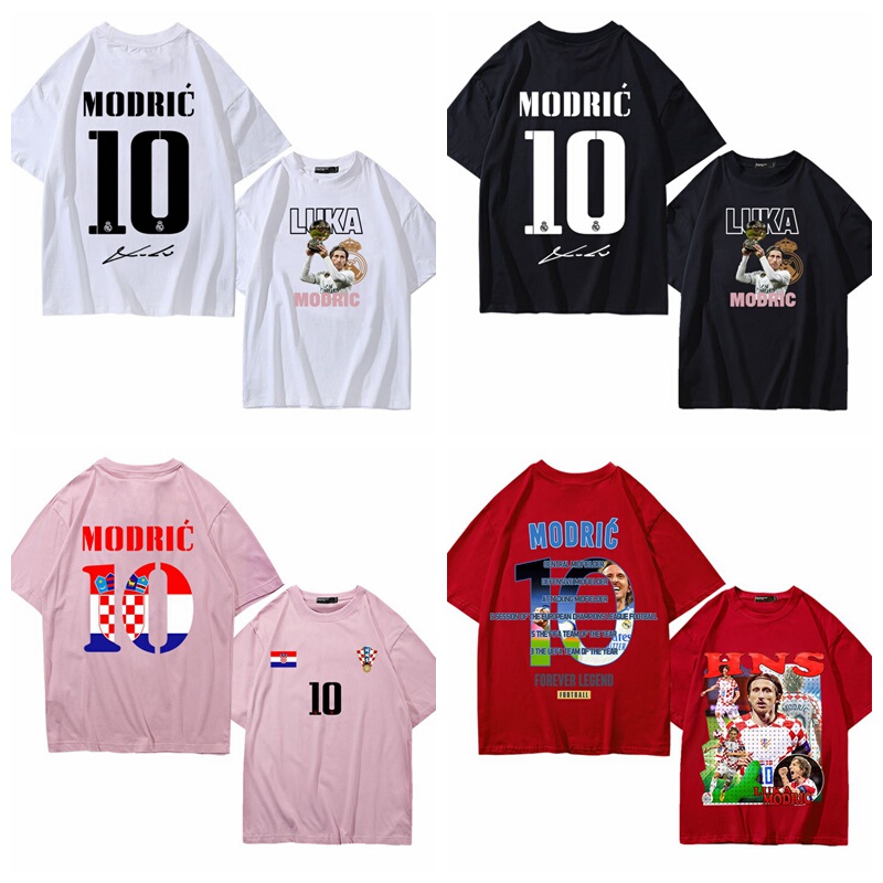 Croatia Real Madrid No. 10 Modric Pure Cotton Casual Short-Sleeved T-Shirt for Men and Women, Loose and Breathable Printed Half-Sleeve