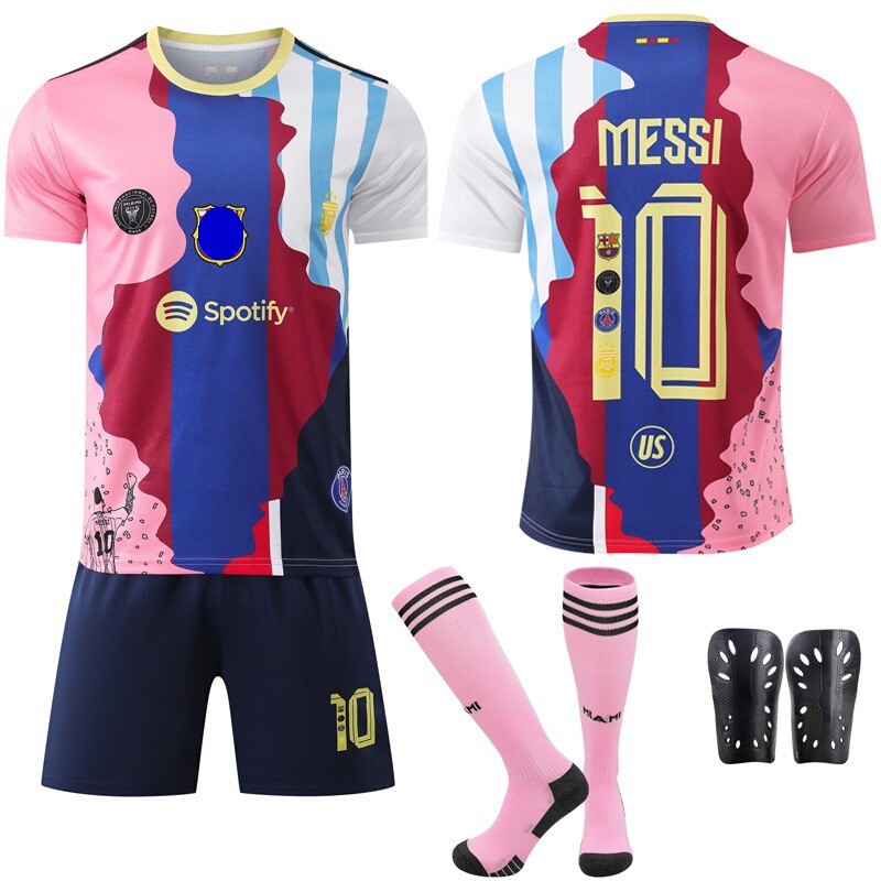 2526 Barcelona Paris Miami Messi No. 10 Commemorative Edition Jersey Men's Adult Children's Short-Sleeved Football Uniform Set