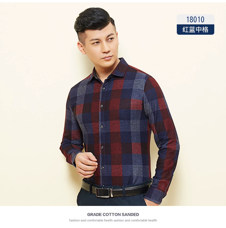 Bailey Bird Mùa thu Áo sơ mi nam dài tay Faux Cashmere Slim Áo kinh doanh Áo sơ mi giản dị Kích thước lớn Mặc dày nam sơ mi tay ngắn