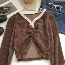 Lamp core suede v collar blouses womens spring clothes 2022 new design sensation Little crowdsourced to the shirt blouses foreign air