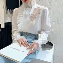 2021 New chic short white long sleeve shirt Women design sense niche shirt Womens Small shirt explosive top