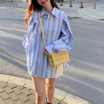 Blue Striped Shirt Woman Spring Dress 2022 New Korean Version Loose Stack Wearing Long Sleeve Retro College Wind Blouses