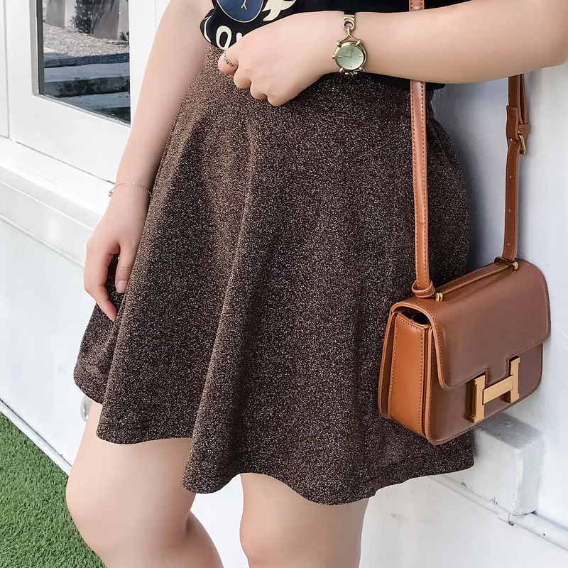 Cai Duobao large size women's clothing fat mm2020 summer Korean version of the new fashion bright gold silk skirt Q2316