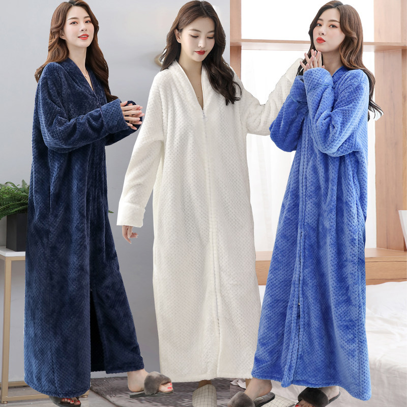 Sleepwear Lady Autumn Winter Flannel 2022 new Thickened Pyjamas Lovers Loose even Sleeping Dress Men's Laced Bath Robes