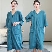 Pajamas female spring and autumn thin zipper one-piece pajamas men loose pregnant mother nightgown anti-Light Bathrobe robe