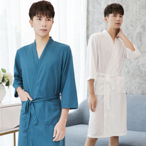 Thin robe male waffle couple bathrobe female skin pajamas sexy nightgown summer seven-point sleeve bathrobe morning gown autumn
