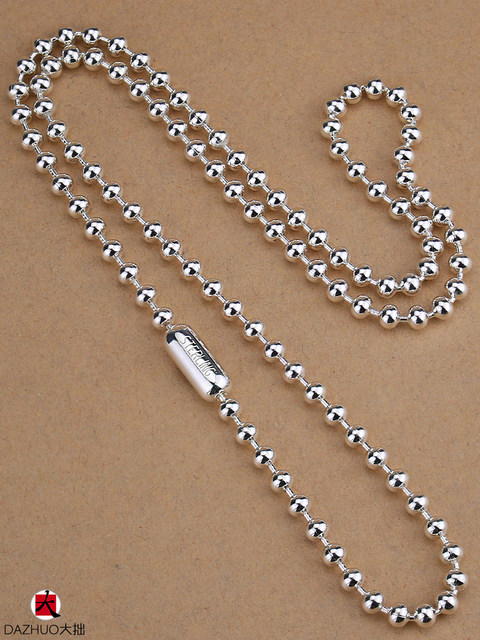 Large silver bead chain thick 2-6mm round bead necklace 925 sterling silver chain men's and women's clavicle chain long large and small bead chain