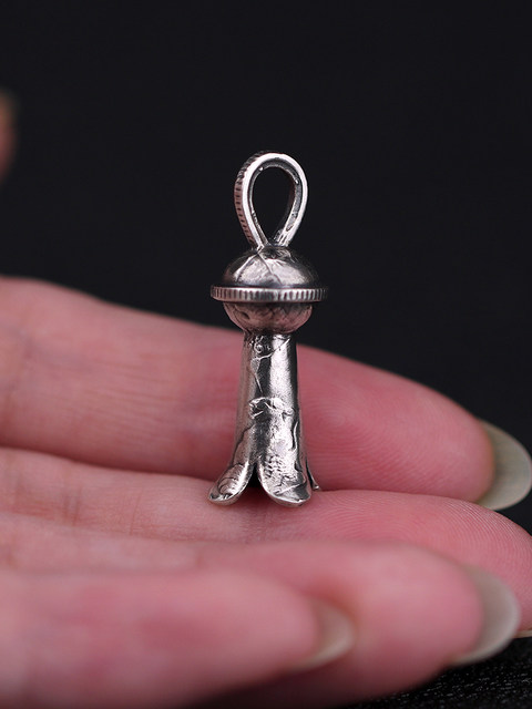 Large Mercury Silver Coin Pomegranate Flower Pendant 925 Pure Silver Handmade Coin Accessories Men's and Women's Retro Single Pendant