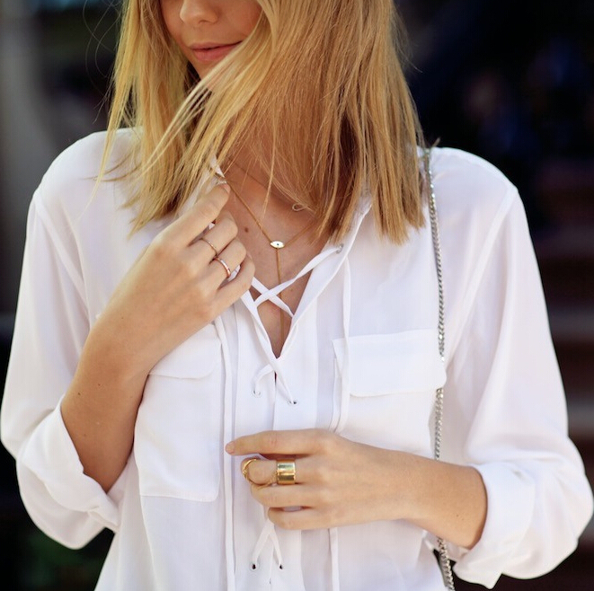 Eq Classic Design Cross-Tie Front Double Pocket Silk Long-Sleeve Loose Shirt Pullover