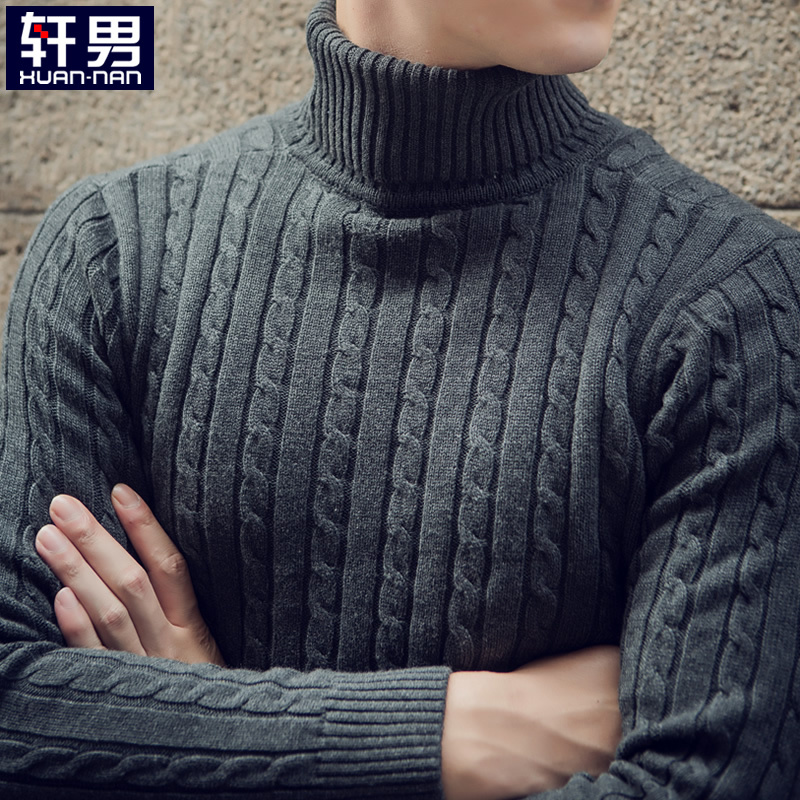Autumn and Winter Turtleneck Sweater for Men, Pure Cotton Knitwear, Student Slim Fit, Korean Style, Thick Knit, Fleece-Lined, Thickened Base Layer Shirt for Men