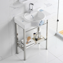 Floor-standing pedestal basin wash basin combination small ceramic wash basin wash basin simple stainless steel bracket waterproof