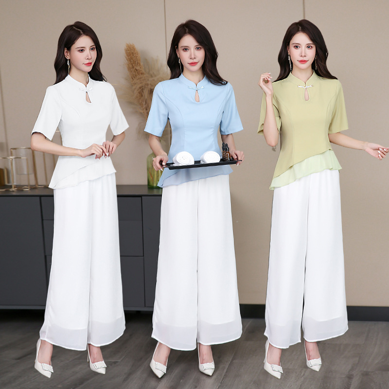 Foot Bath and Foot Massage Technician Uniform Workwear for Women 2025 New Chinese Style High-End Elegant Ear Cleaning Spa Beauty Long Pants Set