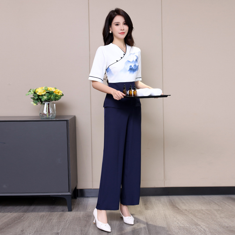 Foot Bath and Foot Massage Technician Uniform Workwear for Women 2025 New High-End Chinese Style Ear Cleaning Spa Beautician Long Pants Set Foot Bath and Foot Massage Technician Uniform Workwear for Women 2025 New High-End Chinese Style Ear Cleaning Spa Beautician Long Pants Set