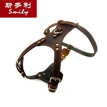 Titanium Alloy Buckle Double Layer Thickened Large Head Layer Bull Leather Pooch Vest Type Traction Rope Chest Harness Out For Walking Dogs