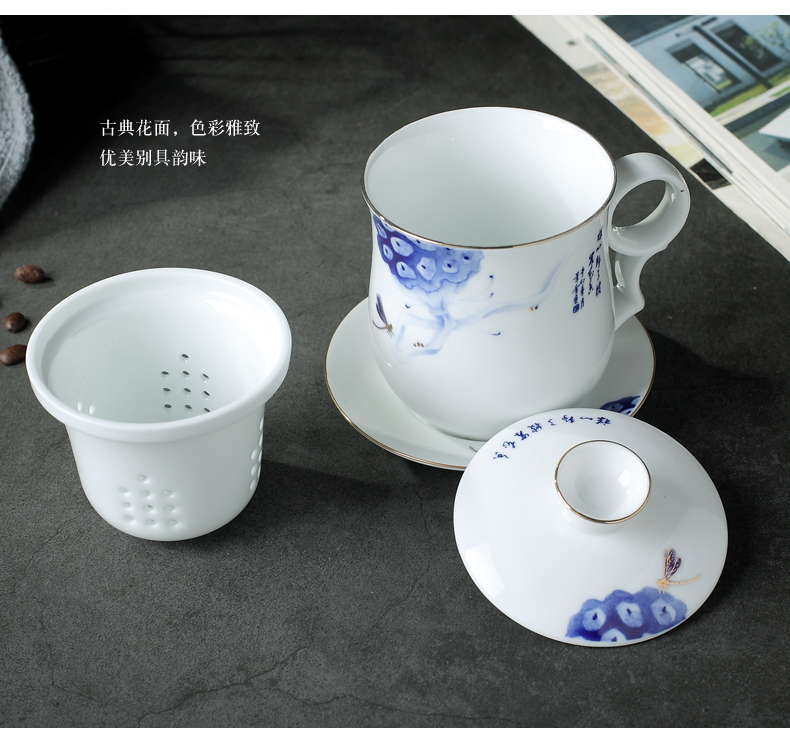 Jingdezhen ceramic cups of Chinese style household filter glass cup of high - temperature gift cup with cover the office meeting