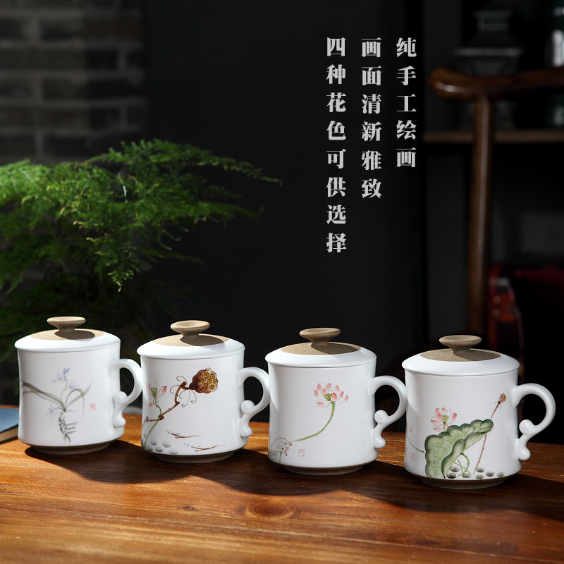 Jingdezhen ceramic cups hand - made with cover filter water cup tea tea cup personal office