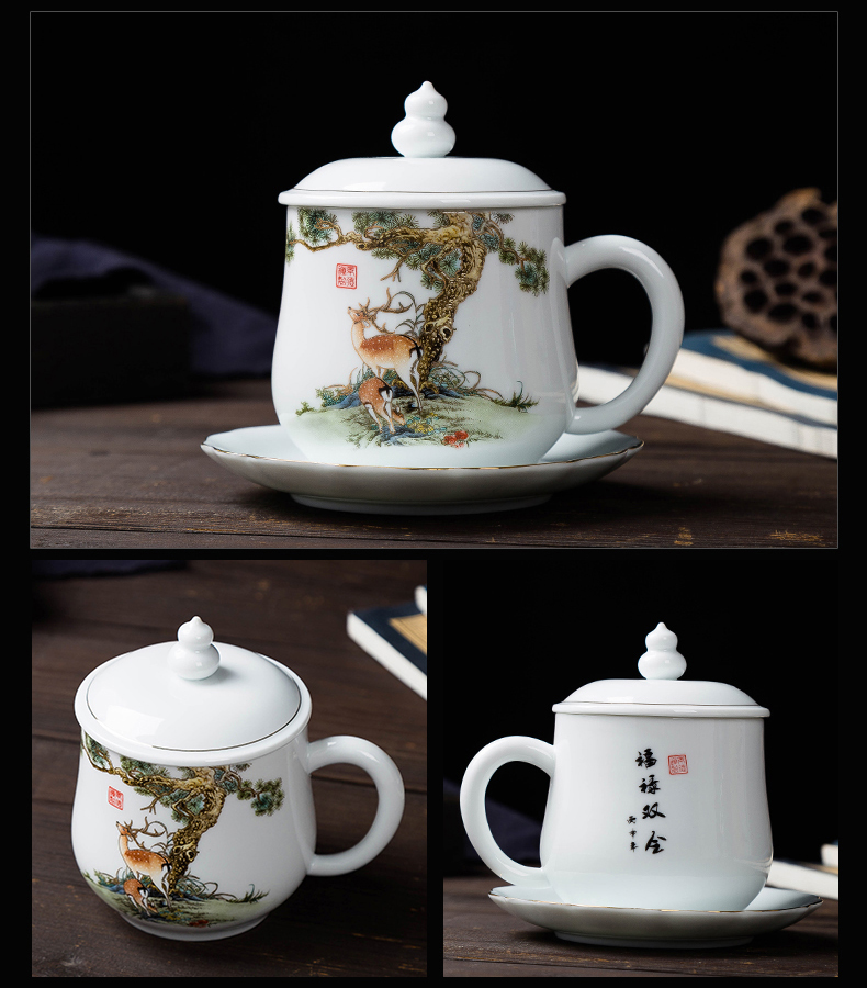 Creative Chinese wind ceramic cups with cover with dish make tea cup office tea mugs can be customized