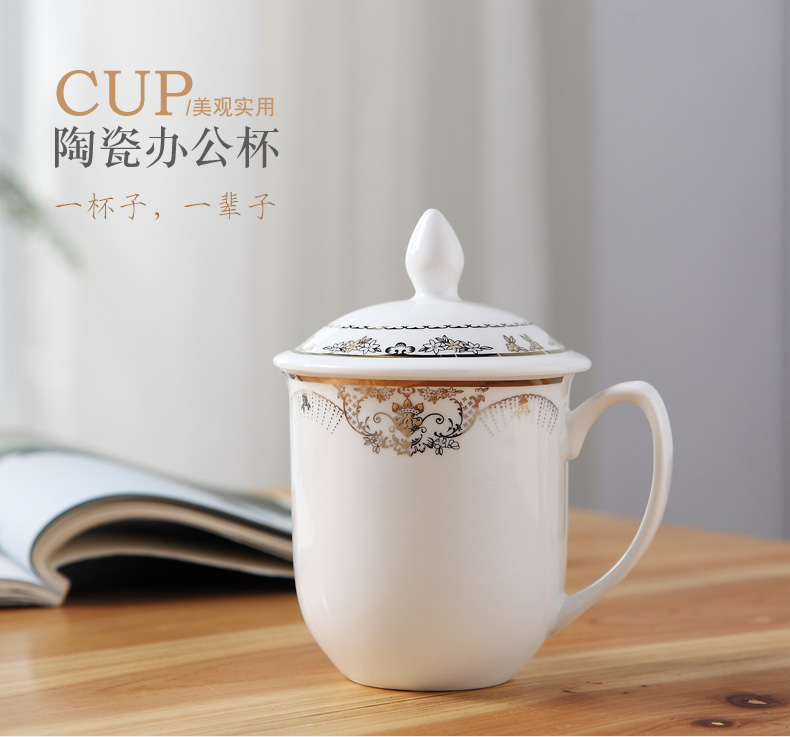 Jingdezhen ceramic keller cup office glass flower tea cups with cover the conference room of household water glass