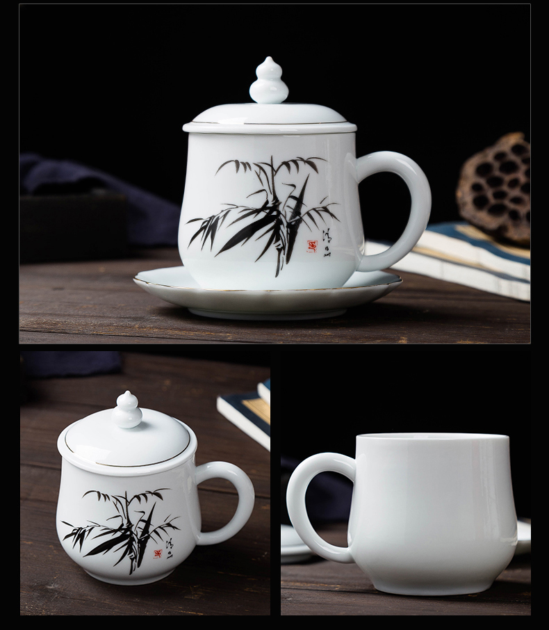 Creative Chinese wind ceramic cups with cover with dish make tea cup office tea mugs can be customized