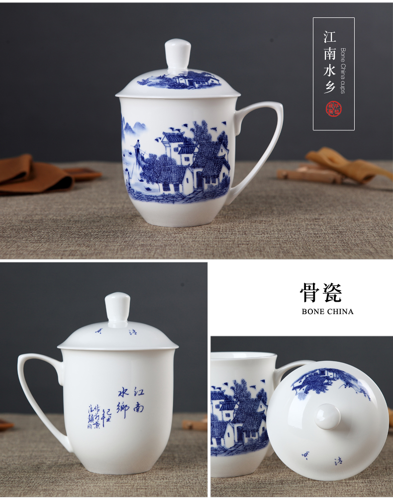 Large capacity office cup Large ipads porcelain cup with cover of jingdezhen blue and white porcelain cup overlord cup 850 ml