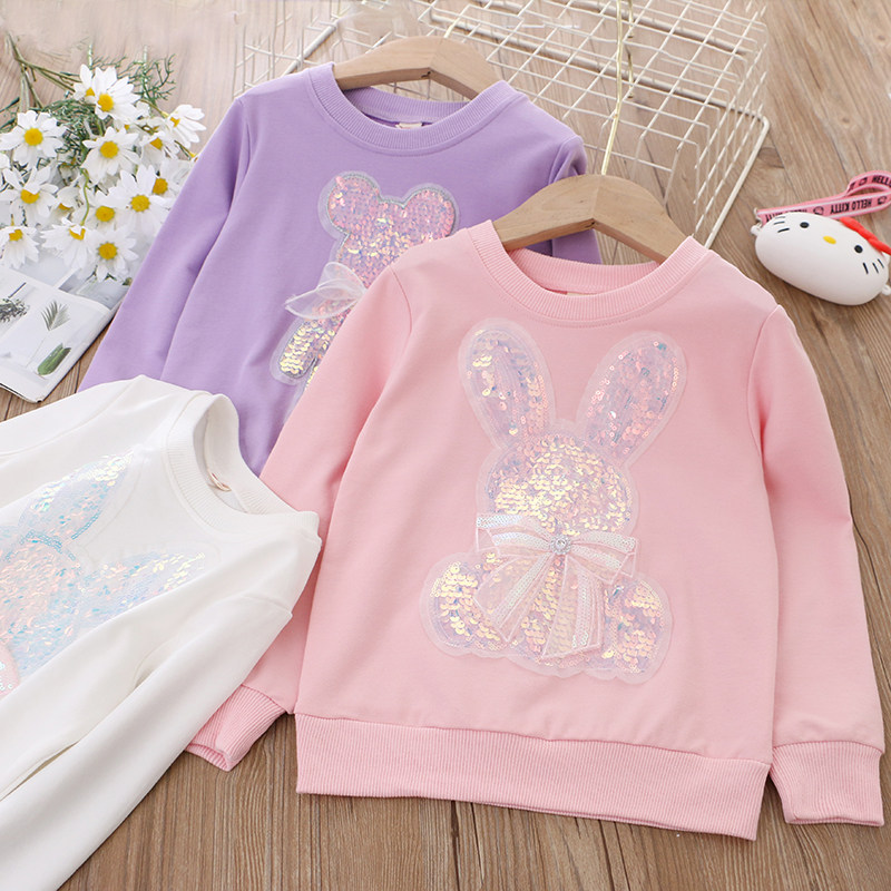 Girl Pure Cotton Cartoon Bright Sheet Sports Shirt 2022 Spring Autumn New Baby Foreign Pie Girl Casual Long Sleeve Headblouse