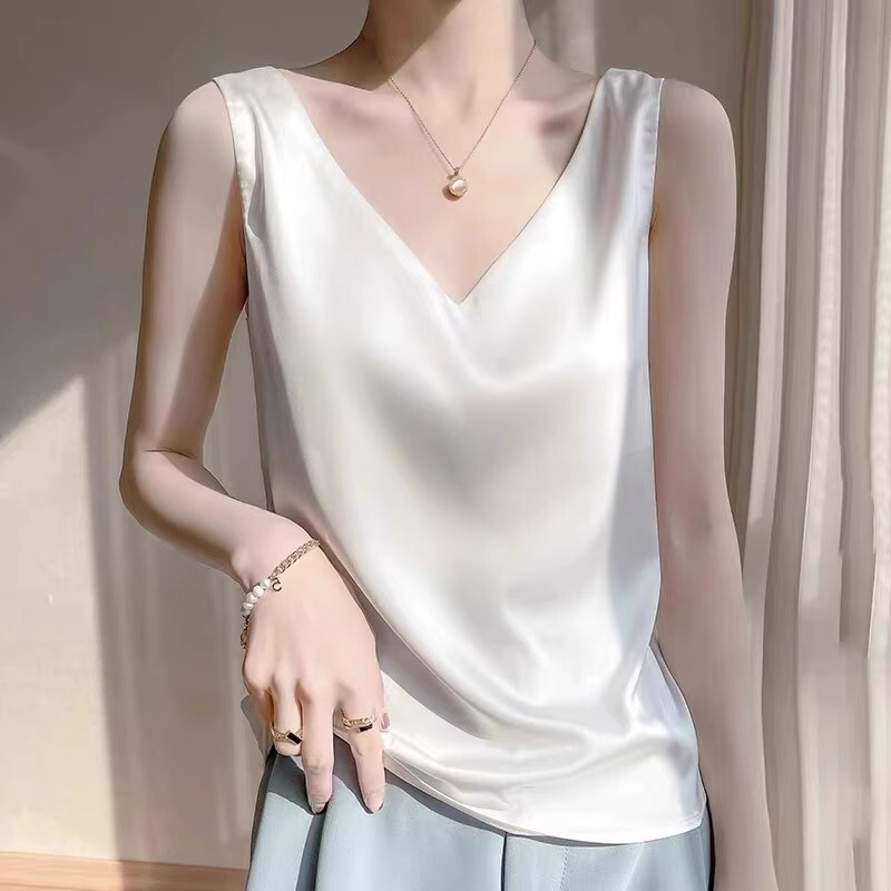 V-Neck Silk Satin Camisole for Women, 2026 Summer New Style, Mulberry Silk Suit Inner Layer Top