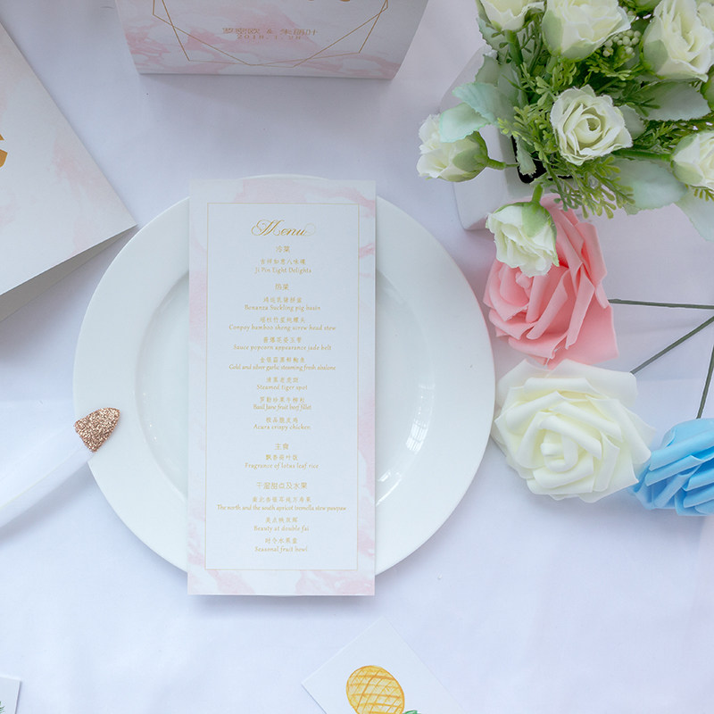 Wedding Menu Cards Custom Greeting Cards Thanks to Card Happy Birthday Marble Pink Creative Baby Banquet-Taobao
