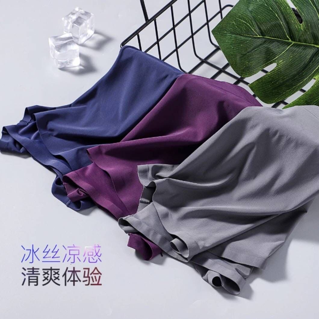 Ice silk men's underwear men's boxer solid color one piece seamless summer youth breathable mid-waist boxer shorts head