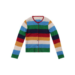 UNRETRO Retro Contrast Color Rainbow Striped Sweater Women's Cardigan Preppy Loose Round Neck Knit Top