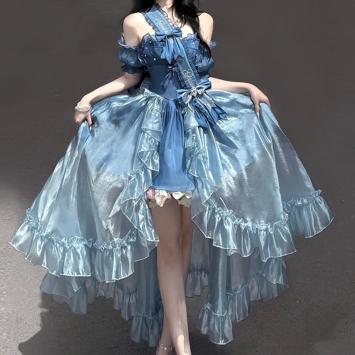 strapless open back dress Raessy Plain maxi dress with fancy straps, princess blue main image 1