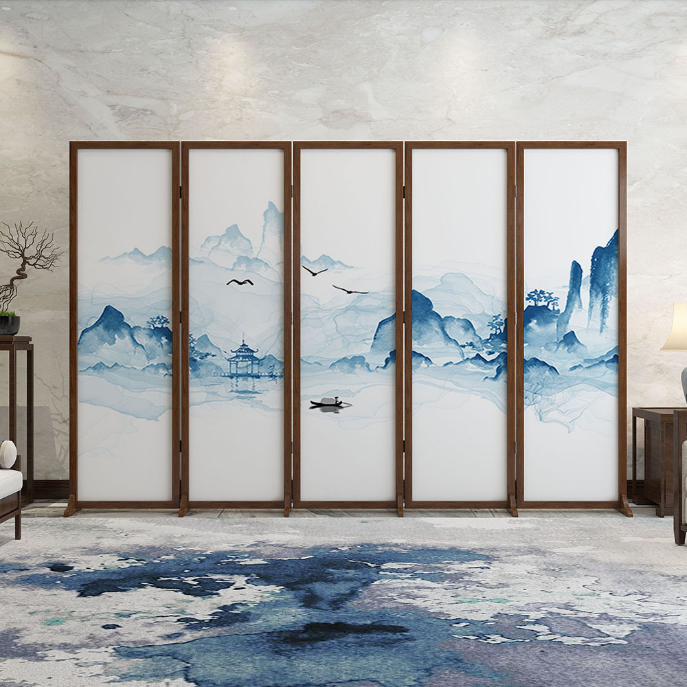 New Chinese screen partition living room door blocking entrance office hotel landscape ancient style folding mobile custom