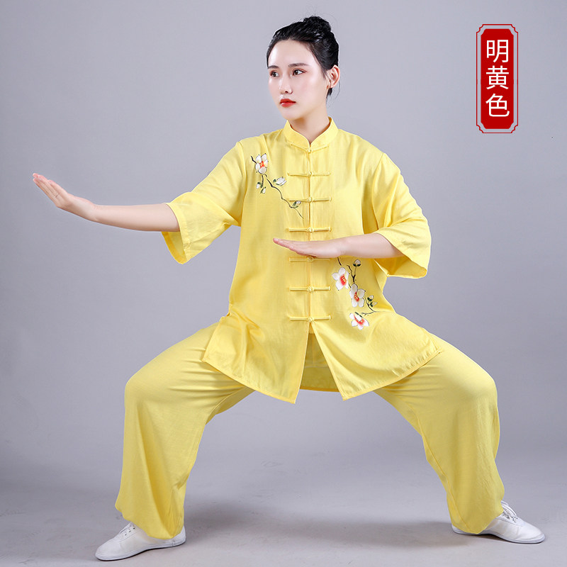 夏日武林新宠:手绘太极服女夏季棉麻短袖武术练功服超透气太极拳比赛服新款套装,让你练功更美!-太极服-淘宝好物网