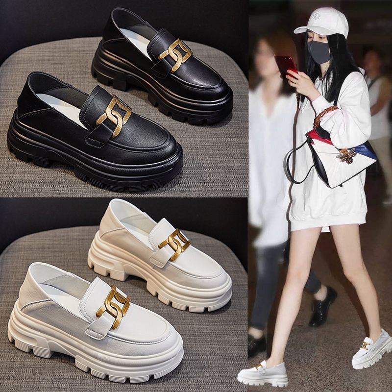 Yang Mi's same style inner heightened small white shoes women's 2022 new small leather shoes thick-soled muffin slip-on lazy loafers