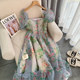 Super fairy floral dress female French high-end sense romantic retro puff sleeve waist organza tutu skirt