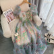 Super fairy floral dress female French high-end sense romantic retro puff sleeve waist organza tutu skirt