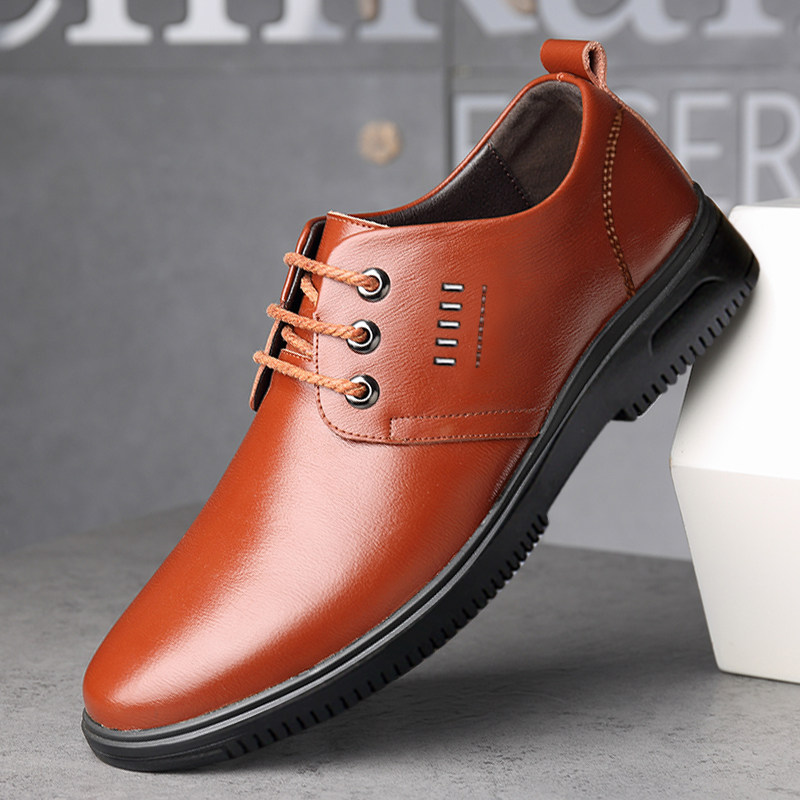 Men's casual leather shoes men's Korean version of business brown lace-up soft bottom all-match 2022 new men's shoes leather breathable