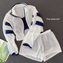 Swimsuit Female Summer Split conservative Belly Button slim loose Long sleeves Four sets of 2021 Students Teenage Sport Wind Swimsuit