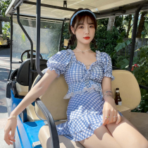 Sweetness swimsuit schoolgirl conservative explicitly skinny 2021 South Korea ins cute teenage girl skirt-style split swimsuit