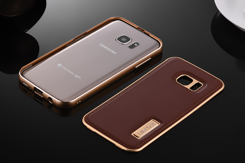 iMatch Luxury Aluminum Metal Bumper Premium Genuine Leather Back Cover Case for Samsung Galaxy S7 Edge G9350 & S7 G9300