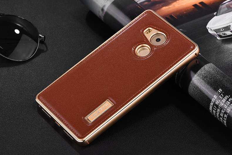 iMatch Luxury Aluminum Metal Bumper Premium Genuine Leather Back Cover Case for Huawei Mate 8
