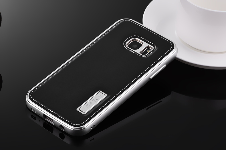 iMatch Luxury Aluminum Metal Bumper Premium Genuine Leather Back Cover Case for Samsung Galaxy S7 Edge G9350 & S7 G9300