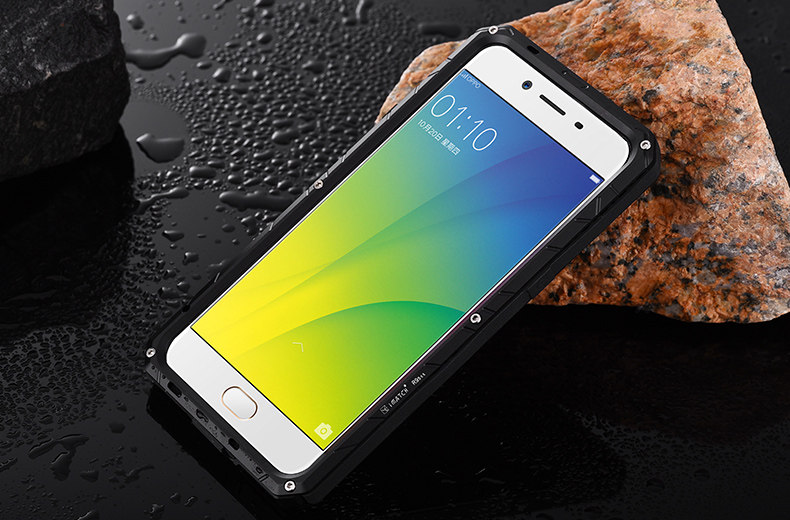 iMatch Water Resistant Shockproof Dust/Dirt/Snow-Proof Aluminum Glass Metal Military Heavy Duty Case Cover for OPPO R9s