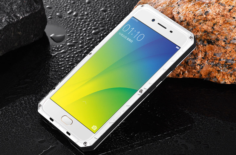 iMatch Water Resistant Shockproof Dust/Dirt/Snow-Proof Aluminum Glass Metal Military Heavy Duty Case Cover for OPPO R9s