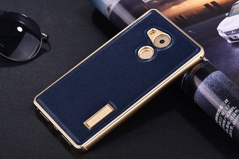 iMatch Luxury Aluminum Metal Bumper Premium Genuine Leather Back Cover Case for Huawei Mate 8