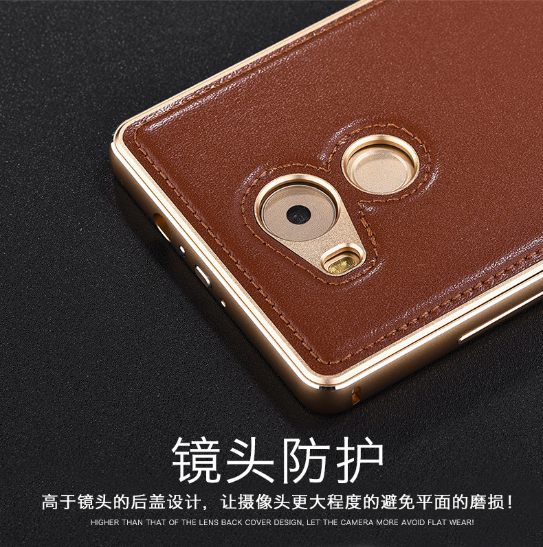 iMatch Luxury Aluminum Metal Bumper Premium Genuine Leather Back Cover Case for Huawei Mate 8