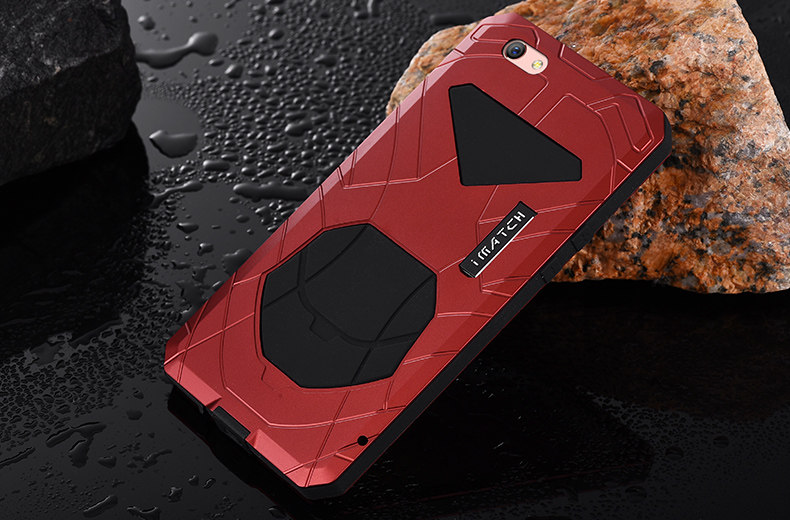 iMatch Water Resistant Shockproof Dust/Dirt/Snow-Proof Aluminum Glass Metal Military Heavy Duty Case Cover for OPPO R9s