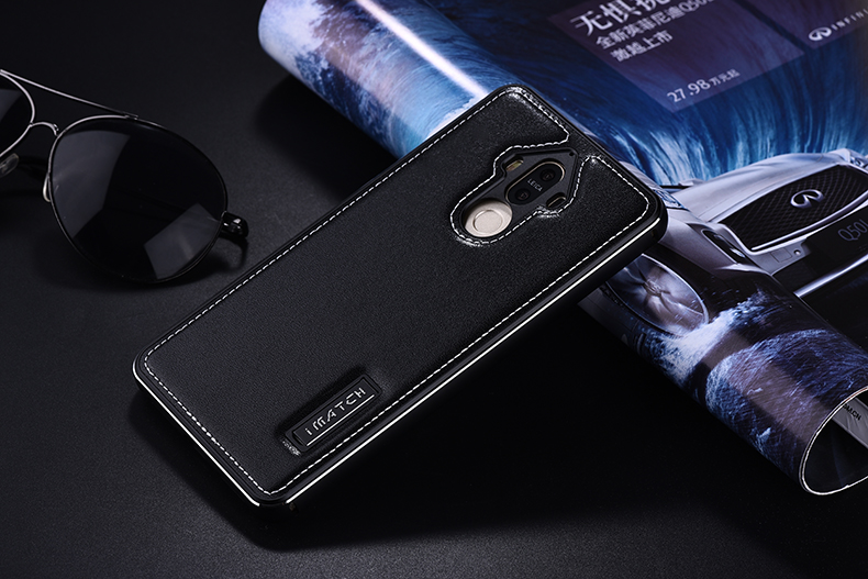 iMatch Luxury Aluminum Metal Bumper Premium Genuine Leather Back Cover Case for Huawei Mate 9