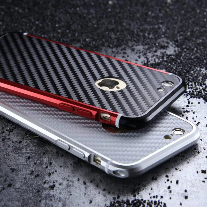 iy Rainbow Aluminum Metal Bumper Carbon Fiber Back Cover Case for Apple iPhone 6S Plus/6 Plus & iPhone 6S/6
