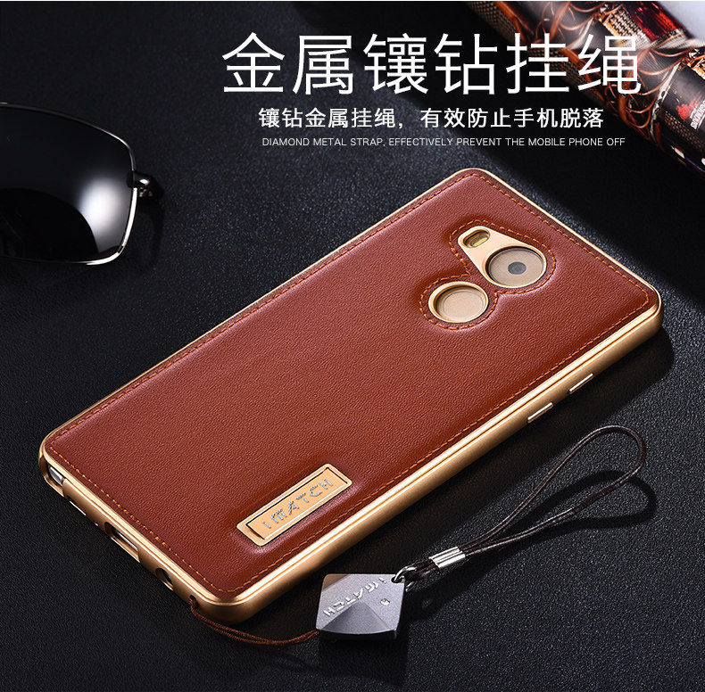 iMatch Luxury Aluminum Metal Bumper Premium Genuine Leather Back Cover Case for Huawei Mate 8